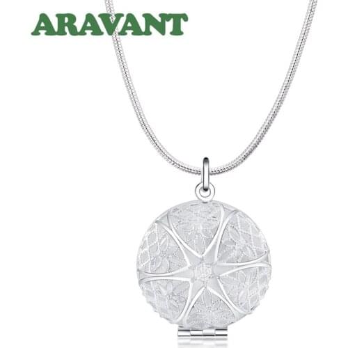 925 Silver Snake Chain Necklaces For Women Round Photo Frame Necklace Silver Jewelry