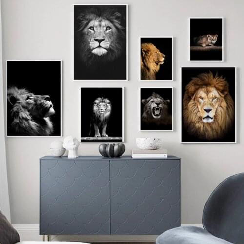 Africa Wildlife Roaring Lion Posters And Prints Black and White Animals Wall Canvas Paintings Pictures Living Room Home Decor