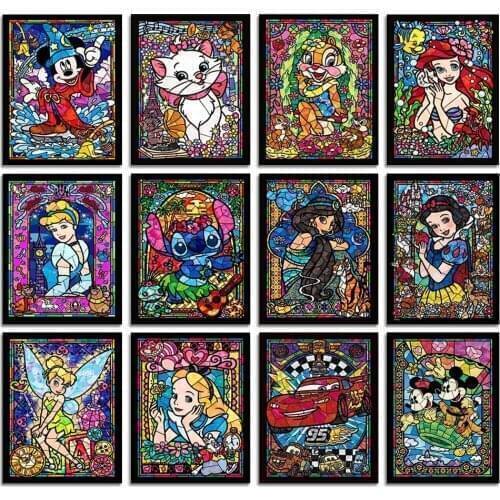 Disney Princess 5D DIY Diamond Painting Cross Stitch Color Window Cartoon Character New Rhinestone Home Decoration Painting