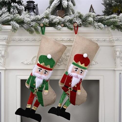 Large Christmas Stocking Linen Nutcracker Figures Soldier Gifts Bag Xmas Tree Ornaments Kids candy bags New Year Gift Christmas