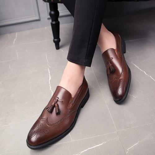 Big Size 38-48 Men Brogue British Oxford Dress Shoes Male Gentleman PU Leather Footwear Flats Tassel Men Loafers Fad
