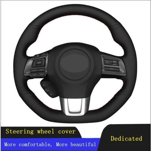 DIY Car Accessories Steering Wheel Cover Black Hand-stitched Genuine Leather For Subaru WRX (STI) 2015-2019 Levorg 2015-2019