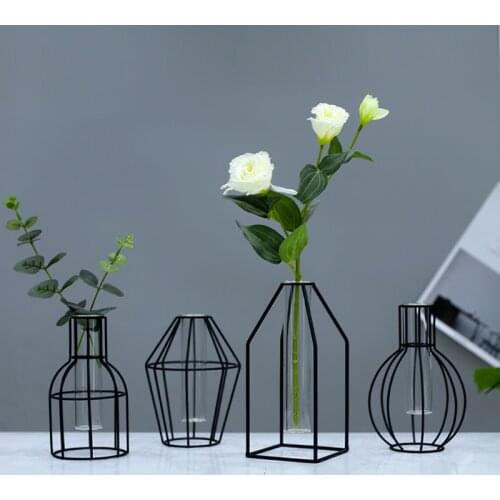 Flower Vase for Home Decor simple Metal Vase Flower Arrangement Table Ornaments Black Nordic Vase modern minimalist
