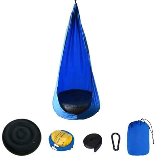Children Hanging Swing Seat with Inflatable Cushion Hammock Chair Attachment Hook Air Pump Indoor Outdoor