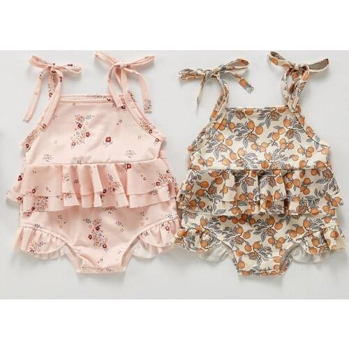 Baby Girl Floral Sleeveless Pink Bikini Swimwear One Piece Swimsuit Summer 2021 New Bathing Suit 0-3 Years Babies Clothes