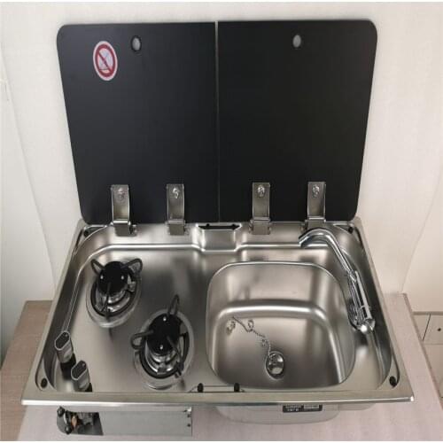 2 Burner Gas Stove Sink Combo with 2 Glass Lid 2*1.8KW 775*365*150/120mm GR-904RD Boat RV