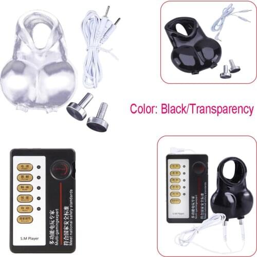 Electric Shock Scrotum Ring Sex Ball Stretcher Chastity Device Cock Cage Penis Ring Cock BDSM Male Masturbation Delay Ring Toys