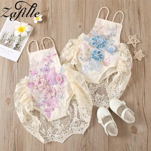 ZAFILLE Baby Birthday Clothes Embroidery Flower Girl Bodysuit For Newborns Photography Props Summer Baby Girl Onesie Jumpsuit