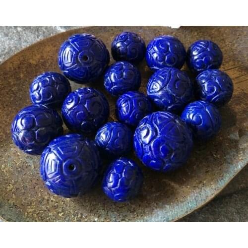 One piece lapis lazuli blue round carved 12-15mm for DIY jewelry making loose beads FPPJ wholesale beads nature gem stone