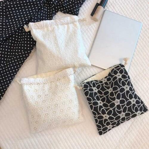 Lace Embroidery Drawstring Cotton Bag Bundle Pocket Cosmetic Storage Bag Mobile Phone Bag Portable Storage Bag