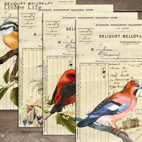Lychee Life 4Pcs Junk Journal Bird Forest No-adhesive Scrapbooking Paper For Notebook Happy Planner DIY Handmade Paper Crafts