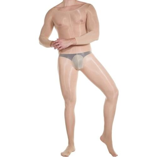 Oil Glossy Shiny Sheer Bodystocking Tights Mens U Convex Pouch Sheer Sexy Lingerie One Piece Bottom Bodyhouse Overalls Body Suit