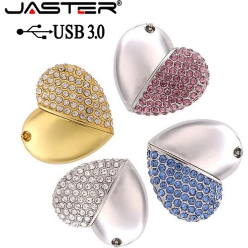 JASTER USB 3.0 metal crystal love Heart USB Flash Drive pen drive gift pendrive 8GB/16GB/32GB/64GB diamante memory stick