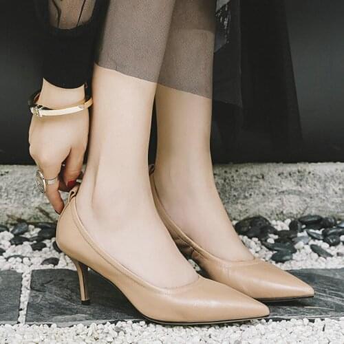 EshtonShero Women Pumps Fashion Thin High Heels Shoes Black Genuine Leather Shoes Women Bridal Wedding Shoes Ladies Size 3-9