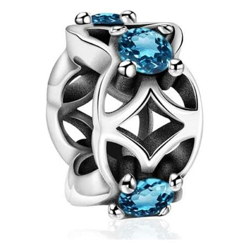 2019 NEW 100% 925 Sterling Silver Sapphire Hollow Geometric Spacer Charm Suitable DIY Bracelet Women Jewelry Gift 2501-2520