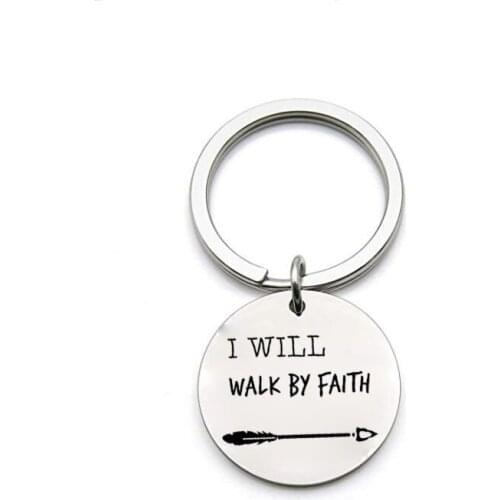 New creative letter I Will Walk By Faith key chain stainless steel men and women pendant spot