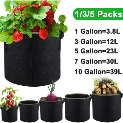 10/7/5/3/1 Gallon Plant Strawberry Potato Seed Grow Bags with Handle Reusable Fabric Breathable Garden Pots for Fruit Vegetable
