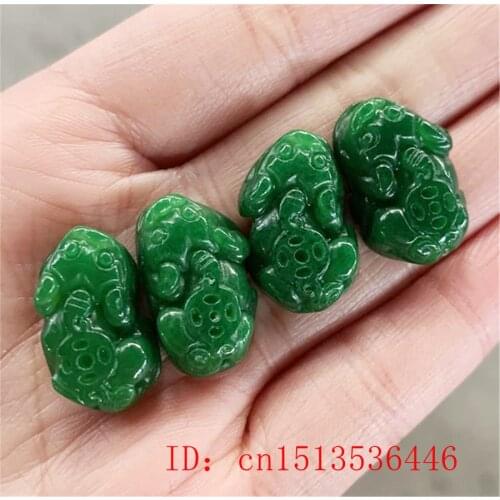 A Pair Natural Green Jade Beads Pixiu Pendants Jadeite Emerald DIY Bracelet Necklace Jewelry Fashion Charm Accessories