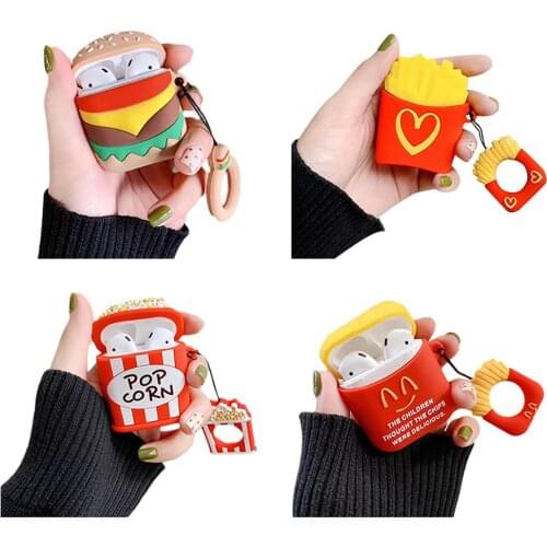 Cute Food French Fries Hamburger Popcorn Headphone Case For AirPods Charging Box Soft TPU Silicon Earphone Protect Cover
