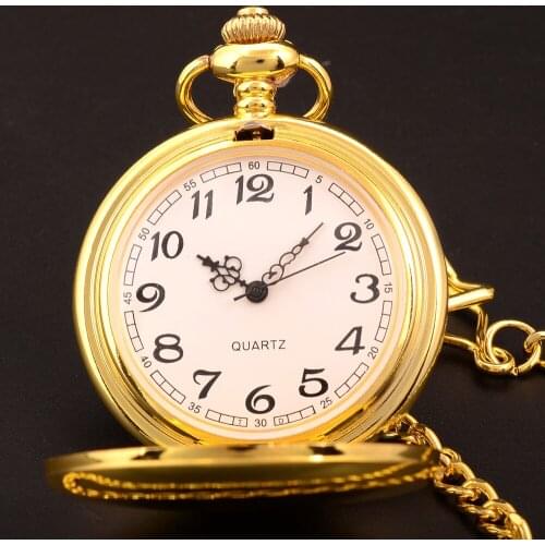 Vintage Steampunk Retro Elegant Gold Quartz Pocket Watch Men Necklace Fashion Casual Antique Pocket Fob Watch Chain