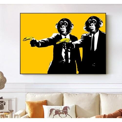 Funny Monkeys With Banana Canvas Paintings On The Wall Posters And Prints Graffiti Art Animals Wall Art Pictures Kids Room Decor
