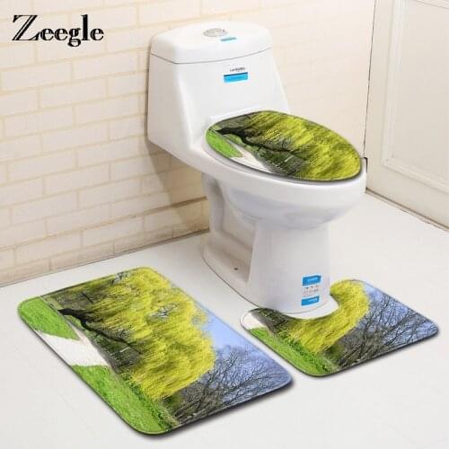 Zeegle Leaf Pattern Bath Mats Flannel Foam Floor Mat Absorbent Bathroom Carpet Washable Floor Carpet Bath Mat Toilet Rug