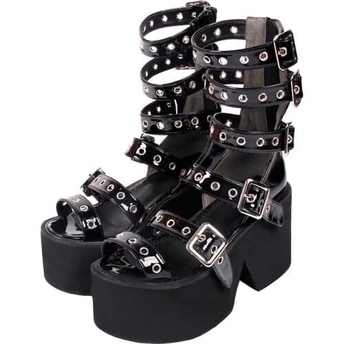 Angelic imprint woman lolita cosplay punk shoes lady high heels pumps girl princess summer dress platform Sandals rivets 8951 PL