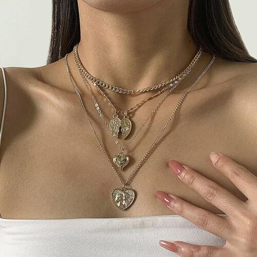 Fashion Multilayer Love Heart Pendant Necklaces Women Vintage Creative Geometric Chains Choker Colar Christmas Jewelry Gift