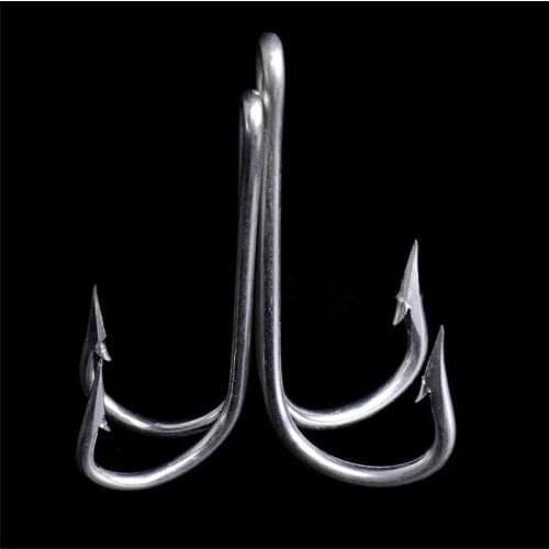 10pcs 21# High Quanlity Stainless Steel Fishing Double Hook Fish Hook Non-weld Fishing Double Hook