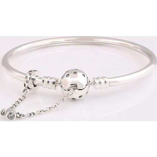 100% 925 Sterling Silver Pan Bracelet Creative True Love Basic With Safety Chain Simple Bracelet Fit Diy Charm Women Jewelry