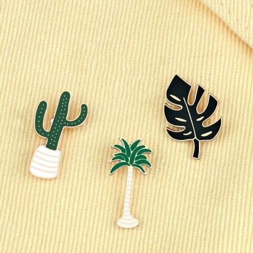 3Pcs Set Plant Brooches Cactus Monstera Leaf Coconut Tree Enamel Pins Badge Denim Coat Backpack Lapel Pin Fashion Jewelry Gifts