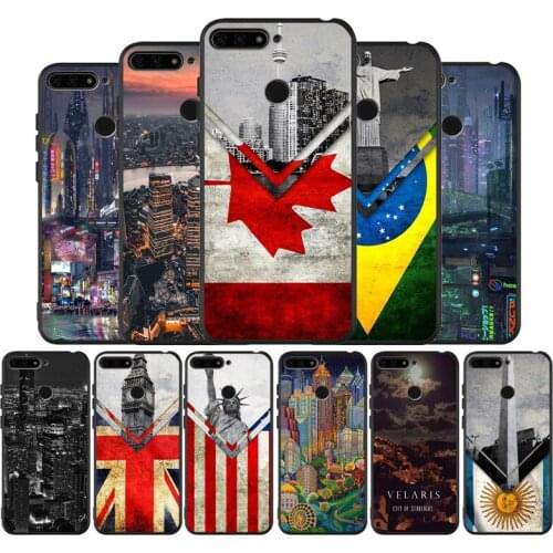 City with flag black Silicone Phone Case For Huawei honor 30 8 8X 9 10 10 Lite 20 Mate 10 20 30 Lite Pro cover