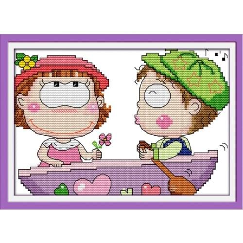 Let us row the oars. cross stitch kit cartoon 11ct count print canvas stitches embroidery DIY handmade needlework plus
