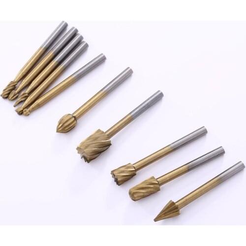 10pcs/Set Cutter HSS Titanium Dremel Routing Rotary Milling Cutter Tool Grinding Bits Burr for Dremel Engraving Wood Rotary Tool