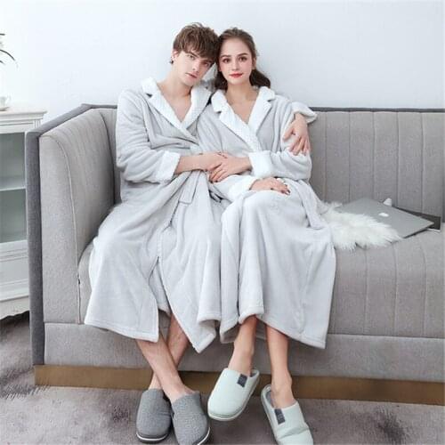 Bathrobe Couples Homewear Nightgown Unisex Long Sleeve Large Size sleepwear Long Thicken Flannel Hotel Yukata new пижама robe