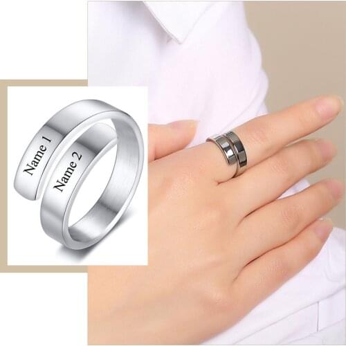 Customized Engraved Name Letter Stainless Steel Adjustable Rings for Women Anniversary Personalized Gifts Jewelry