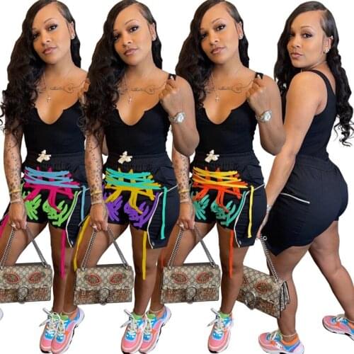 Two Piece Set Women Clothing Summer Sexy Print Rope Crop Top+shorts Sets Sports Lounge Club Outfits Streetwear Wholesale Items