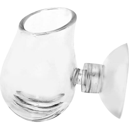 Behogar Aquarium Feeding Cup Clear Glass Red Worm Shrimp Feeder with Suction Cup for Fish Tank Aquarium Ornaments Supplies