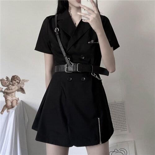 Summer Womens Suit Dress Retro Safari Dress New Waist Slimming Black Dress Cargo Suit Dress Female RH161