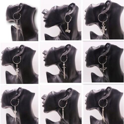 1Pair Fashion Men Women Metal Hoop Cold Weapon Drop Dangle Ear Studs Earrings Party Punk Earring Jewelry Long Earrings