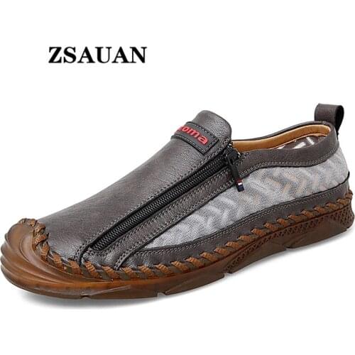 ZSAUAN Summer Daily Office Leather Men Flats Casual Work Shoes Men Classic Anti-skid Loafers Driving Moccasins Big Size 38-47