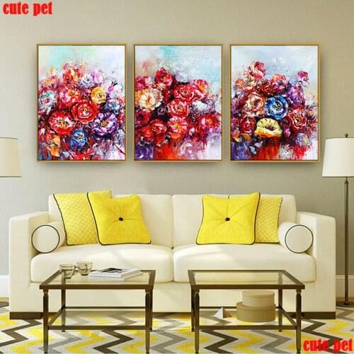 Diamond Painting Full Drill Abstract oil painting flowers DIY Art Embroidery Cross stitch Arrival Mosaic puzzle Home Decor 3PCS