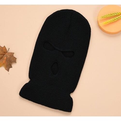 Outdoor sports new warm three-hole wool knitted hat Anti-terrorism headgear Robber hat Bandit Baotou outdoor mask