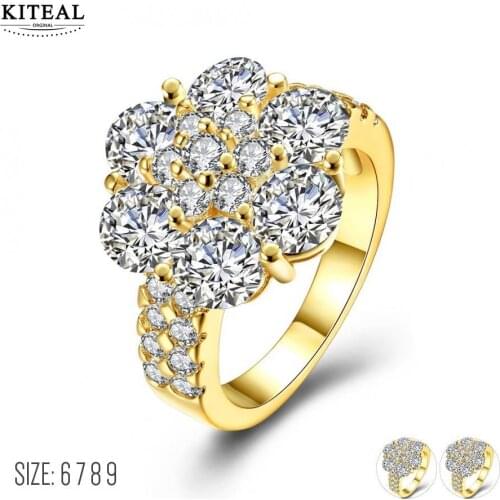 KITEAL New Arrival!! Gold color Yellow/White color White size 6 7 8 9 rings for female round zircon ring men joias