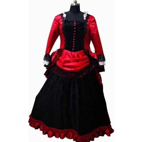 New red Vintage costumes 18th Duchess Retro medieval Renaissance Reenactment Theatre Civil war Victorian dress D-330