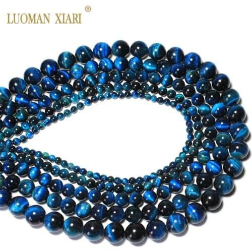 Wholesale AAA+ Natural Stone Beads Blue Zircon Tiger Eye Gem For Jewelry Making DIY Bracelet Necklace 4/6/8/10 mm Strand 15