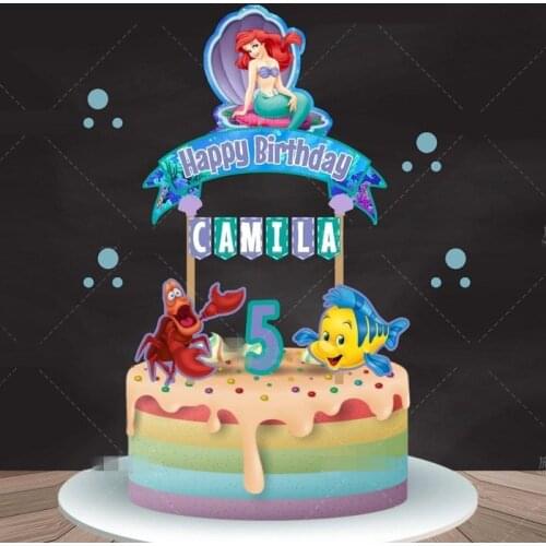 Custom Name Age / Princess Little Mermaid Party Supplies Decorations Favors Picks Kids Baby Shower Happy Birthday Cupcake Topper
