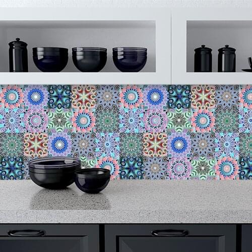 10p PVC Self Adhesive WallPaper Furniture Renovation Wall Stickers Color Mandala Waterproof Tile Cabinet For kitchen Bathroom