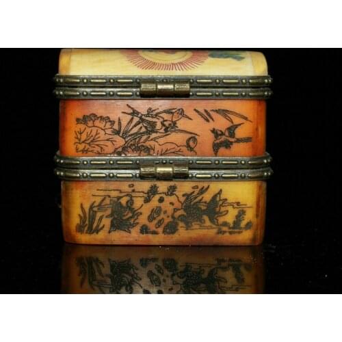 Rare Small Unique Vintage Antique Camel Bone Plum Trinket Jewelry Box