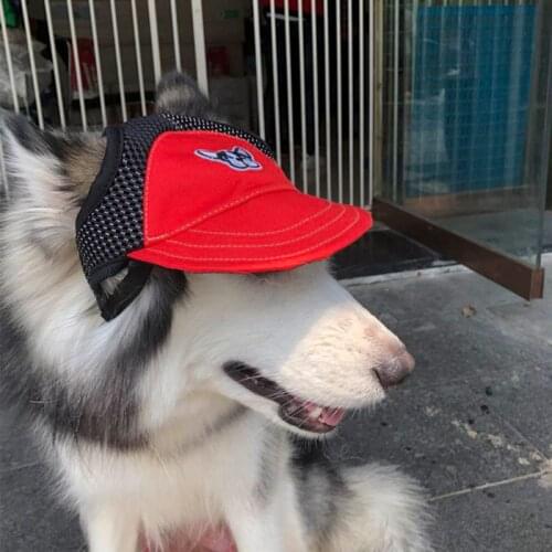 Adjustable Pet Dog Canvas Hat with Ear Holes Outdoor Dog Baseball Cap Small Large Dog Breathable mesh Sunscreen Pet Supplies